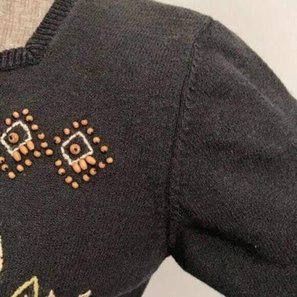 ALFRED Dunner Brown Embroider Floral Knit Short Sleeve Sweater - Picture 6 of 10